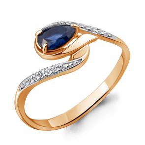 Кольцо из золочёного серебра AQUAMARINE с фианитом и гидротермальным сапфиром А65781Б-п фото