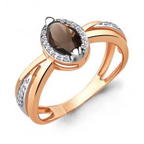 Кольцо из золочёного серебра AQUAMARINE с фианитом и кварцем А6578201А-пк фото