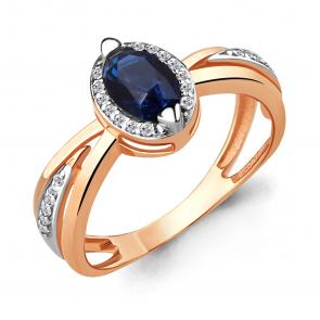 Кольцо из золочёного серебра AQUAMARINE с фианитом и гидротермальным сапфиром А65782Б-пк фото