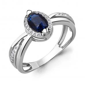 Серебряное кольцо AQUAMARINE с фианитом и гидротермальным сапфиром А65782Б фото