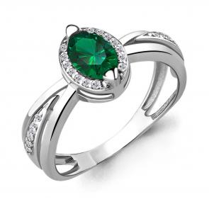 Серебряное кольцо AQUAMARINE с фианитом и гидротермальным изумрудом А65782Г фото