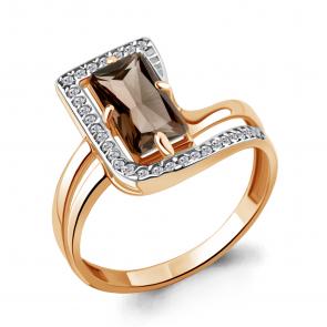 Кольцо из золочёного серебра AQUAMARINE с фианитом и раухтопазом А6579901А-п фото