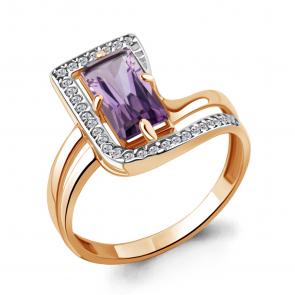 Кольцо из золочёного серебра AQUAMARINE с фианитом и аметистом А6579904А-п фото
