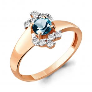 Кольцо из золочёного серебра AQUAMARINE с фианитом и Лондон топазом А6580808А-п фото