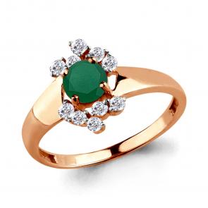 Кольцо из золочёного серебра AQUAMARINE с фианитом и агатом А6580809А-п фото