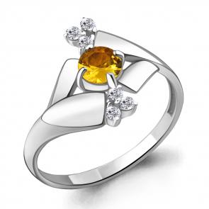 Серебряное кольцо AQUAMARINE с фианитом и цитрином А6582006А фото
