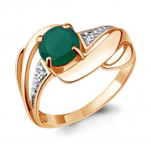 Кольцо из золочёного серебра AQUAMARINE с фианитом и агатом А6587209А-п фото