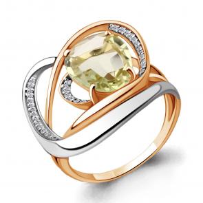 Кольцо из золочёного серебра AQUAMARINE с фианитом и кварцем А6589511А-пк фото