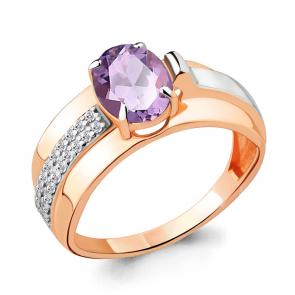 Кольцо из золочёного серебра AQUAMARINE с фианитом и алекситом А6593325А-пк фото