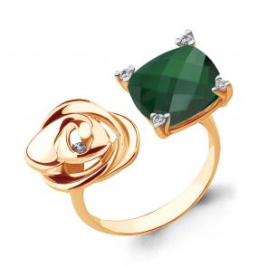 Кольцо из золочёного серебра AQUAMARINE с фианитом и агатом А6593809-п фото