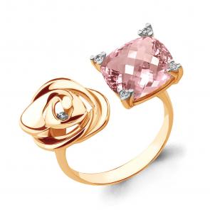 Кольцо из золочёного серебра AQUAMARINE с фианитом и морганитом А6593890-п фото