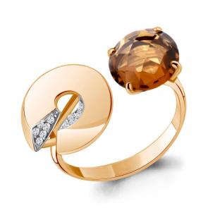 Кольцо из золочёного серебра AQUAMARINE с фианитом и кварцем А6594614А-п фото