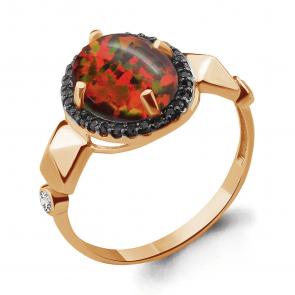 Кольцо из золочёного серебра AQUAMARINE с фианитом, опалом и ювелирным кристаллом А6598487Ч-п фото