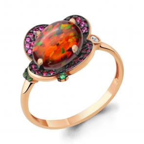Кольцо из золочёного серебра AQUAMARINE с фианитом, опалом, гидротермальным изумрудом и ювелирным кристаллом А6598587ВГ-п фото