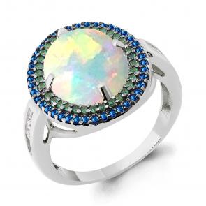 Серебряное кольцо AQUAMARINE с фианитом, опалом, гидротермальным сапфиром и гидротермальным изумрудом А6598698ГБ фото