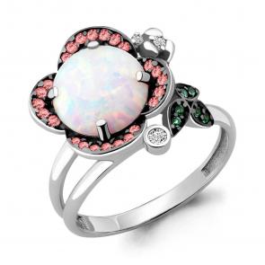 Серебряное кольцо AQUAMARINE с фианитом, опалом, гидротермальным изумрудом и ювелирным кристаллом А6598898ГВ фото