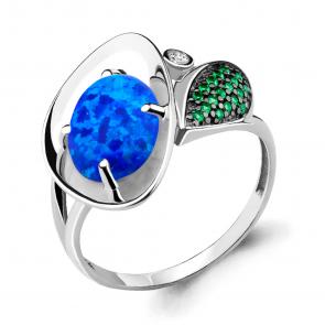 Серебряное кольцо AQUAMARINE с фианитом, опалом и гидротермальным изумрудом А6599395Г фото