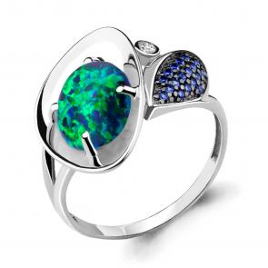 Серебряное кольцо AQUAMARINE с фианитом, опалом и гидротермальным сапфиром А6599396Б фото