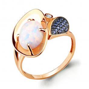 Кольцо из золочёного серебра AQUAMARINE с фианитом, опалом и гидротермальным сапфиром А6599398Б-п фото