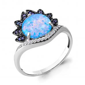 Серебряное кольцо AQUAMARINE с фианитом, опалом и гидротермальным сапфиром А6599897Б фото