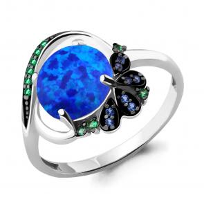 Серебряное кольцо AQUAMARINE с опалом, гидротермальным сапфиром и гидротермальным изумрудом А6599995ГБ фото