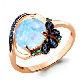 Кольцо из золочёного серебра AQUAMARINE с опалом, гидротермальным сапфиром и гидротермальным изумрудом А6599997БГ-п фото
