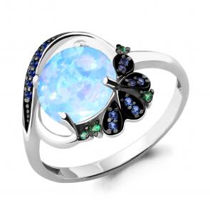 Серебряное кольцо AQUAMARINE с опалом, гидротермальным сапфиром и гидротермальным изумрудом А6599997БГ фото