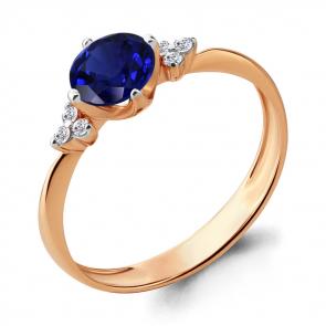 Кольцо из золочёного серебра AQUAMARINE с фианитом и гидротермальным сапфиром А66540Б-п фото