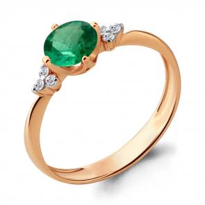 Кольцо из золочёного серебра AQUAMARINE с фианитом и гидротермальным изумрудом А66540Г-п фото