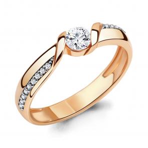 Кольцо из золочёного серебра AQUAMARINE с фианитом и Swarovski А66549А-п фото