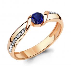 Кольцо из золочёного серебра AQUAMARINE с фианитом и гидротермальным сапфиром А66549Б-п фото