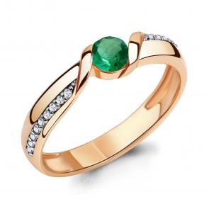 Кольцо из золочёного серебра AQUAMARINE с фианитом и гидротермальным изумрудом А66549Г-п фото