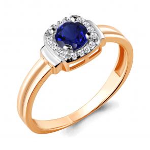 Кольцо из золочёного серебра AQUAMARINE с фианитом и гидротермальным сапфиром А66567Б-пк фото
