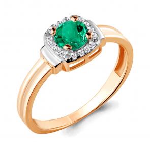 Кольцо из золочёного серебра AQUAMARINE с фианитом и гидротермальным изумрудом А66567Г-пк фото