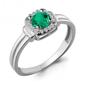 Серебряное кольцо AQUAMARINE с фианитом и гидротермальным изумрудом А66567Г фото
