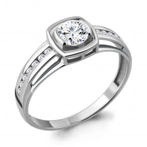 Серебряное кольцо AQUAMARINE с фианитом и Swarovski А66570А фото