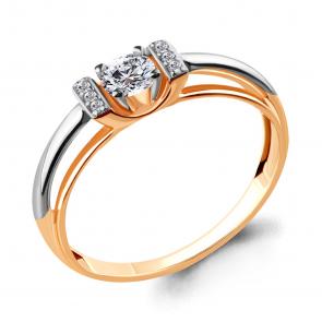 Кольцо из золочёного серебра AQUAMARINE с фианитом и Swarovski А66576-пк фото