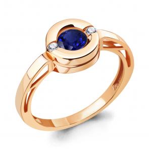 Кольцо из золочёного серебра AQUAMARINE с фианитом и гидротермальным сапфиром А66642АБ-п фото