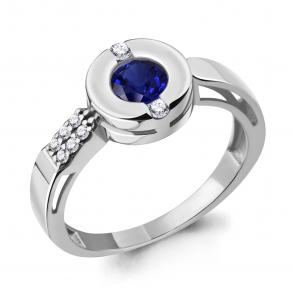 Серебряное кольцо AQUAMARINE с фианитом и гидротермальным сапфиром А66643АБ фото