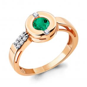 Кольцо из золочёного серебра AQUAMARINE с фианитом и гидротермальным изумрудом А66643АГ-п фото