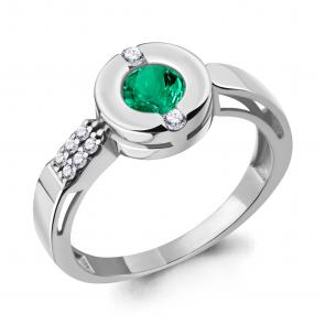 Серебряное кольцо AQUAMARINE с фианитом и гидротермальным изумрудом А66643АГ фото