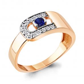 Кольцо из золочёного серебра AQUAMARINE с фианитом и гидротермальным сапфиром А66645АБ-пк фото