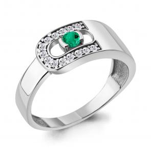 Серебряное кольцо AQUAMARINE с фианитом и гидротермальным изумрудом А66645АГ фото