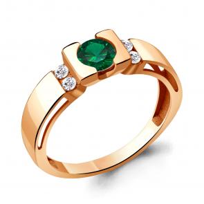 Кольцо из золочёного серебра AQUAMARINE с фианитом и гидротермальным изумрудом А66646АГ-п фото