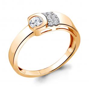 Кольцо из золочёного серебра AQUAMARINE с фианитом и Swarovski А66647А-пк фото