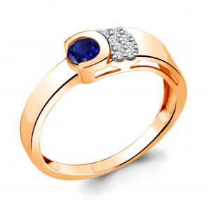 Кольцо из золочёного серебра AQUAMARINE с фианитом и гидротермальным сапфиром А66647АБ-п фото