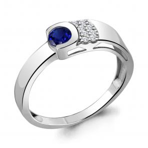 Серебряное кольцо AQUAMARINE с фианитом и гидротермальным сапфиром А66647АБ фото