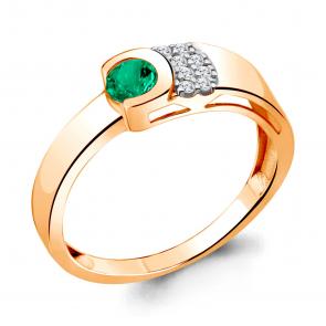 Кольцо из золочёного серебра AQUAMARINE с фианитом и гидротермальным изумрудом А66647АГ-п фото