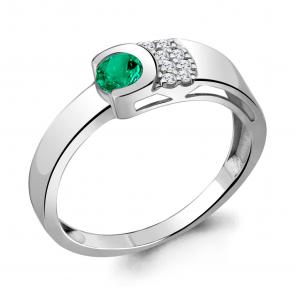 Серебряное кольцо AQUAMARINE с фианитом и гидротермальным изумрудом А66647АГ фото