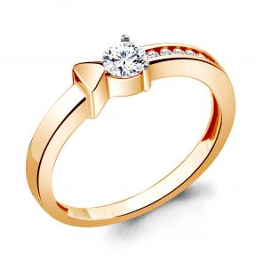 Кольцо из золочёного серебра AQUAMARINE с фианитом и Swarovski А66648А-п фото